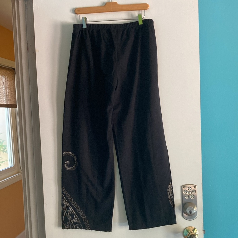 LA Blend Womens Size M Black Sweatpants Wide Leg Crop Cotton Pull On Waist